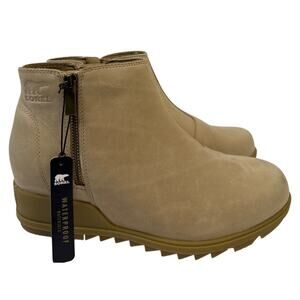 Sorel‎ Evie Zip Bootie Wedge Womens 10.5 Waterproof Leather Canoe Laurel Leaf